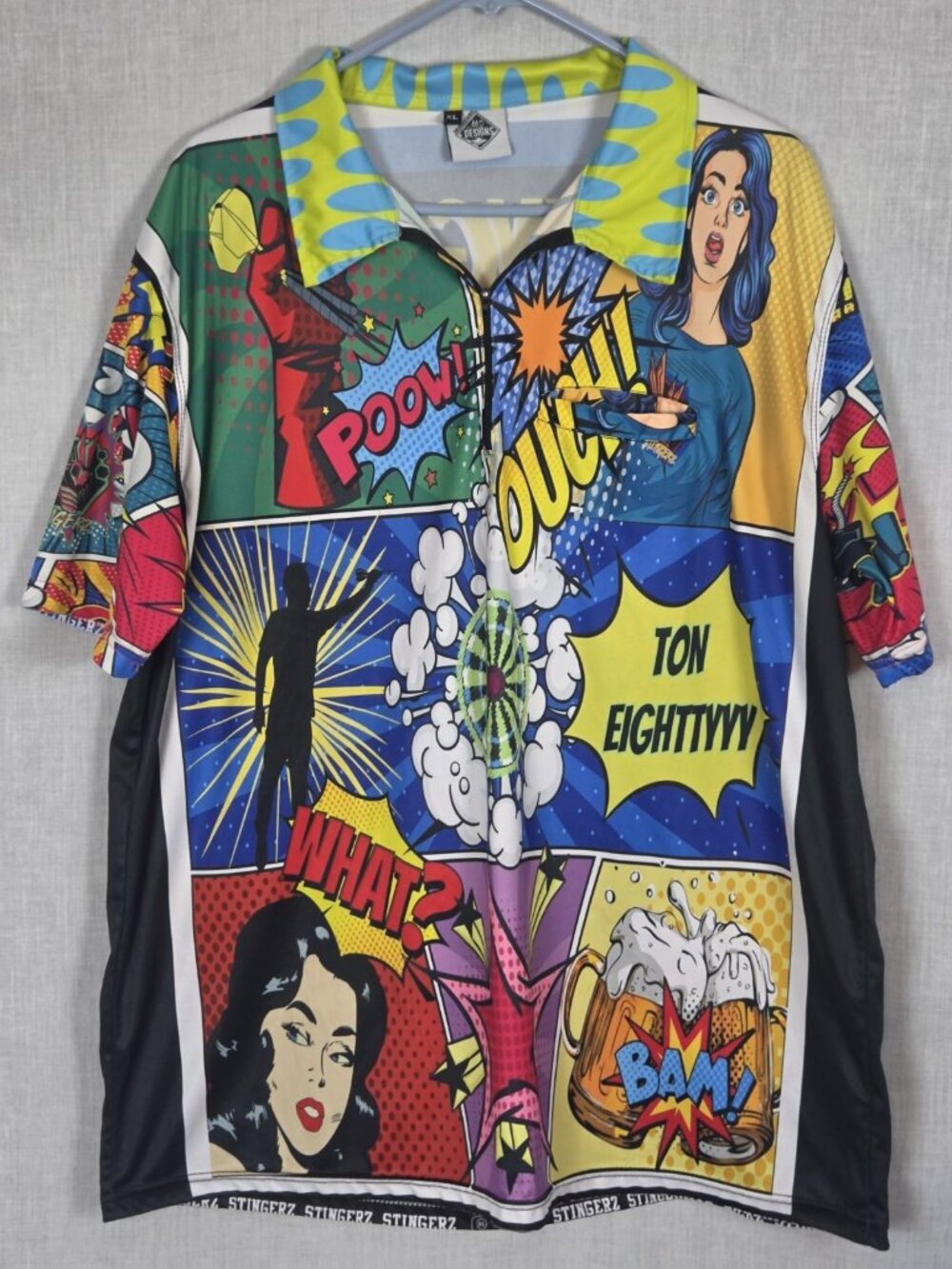Stingerz Comic Book Print Dart Shirt /Jersey Men's XL Unisex Vibrant Darts Party